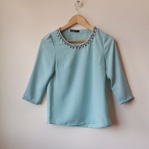C.Luce  Blue Top with Embellishments NWT